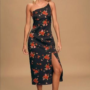 Satin One Shoulder Midi Dress